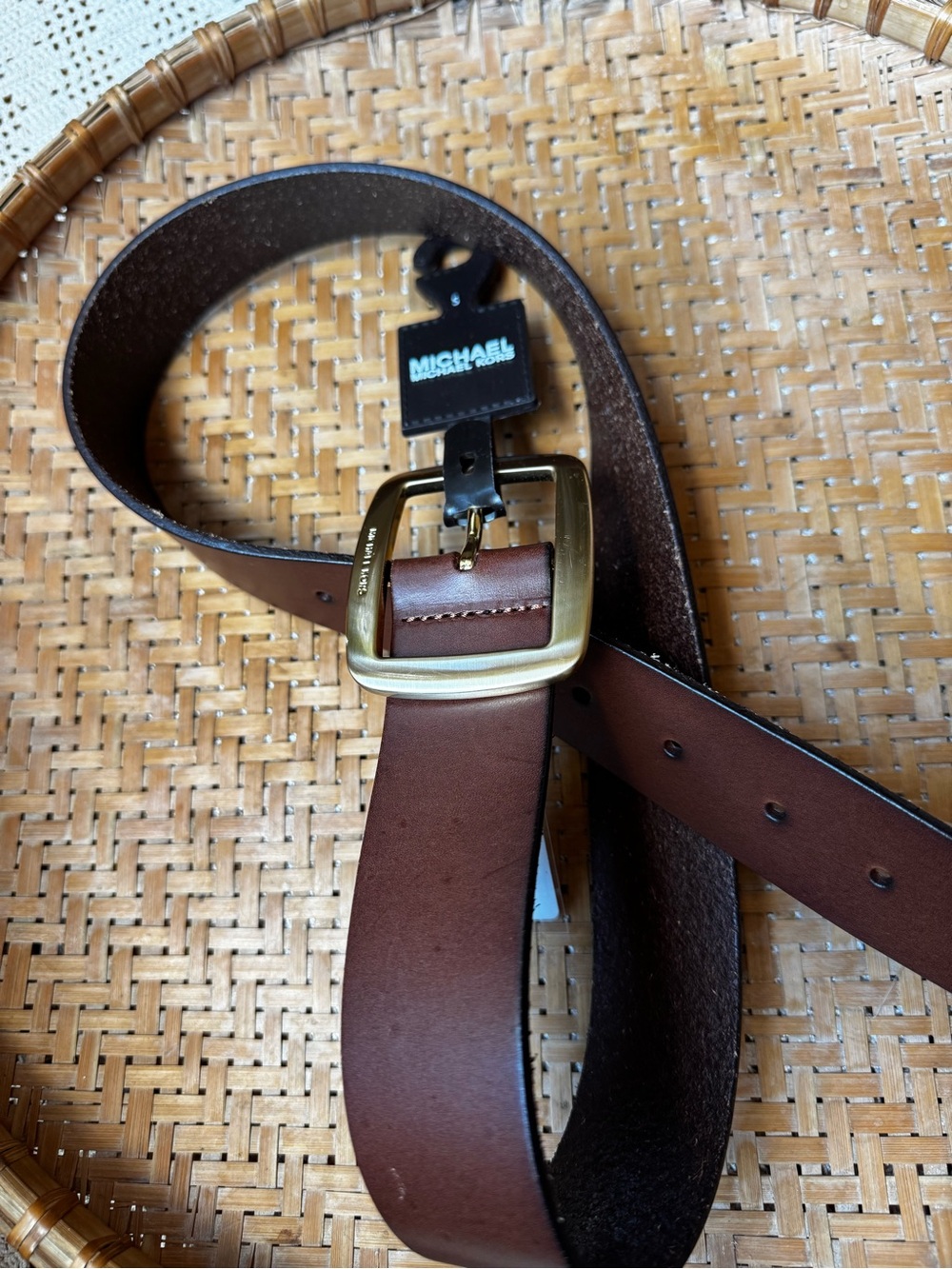 Michael Kors Women’s Brown Leather Belt with Gold-Tone Buckle